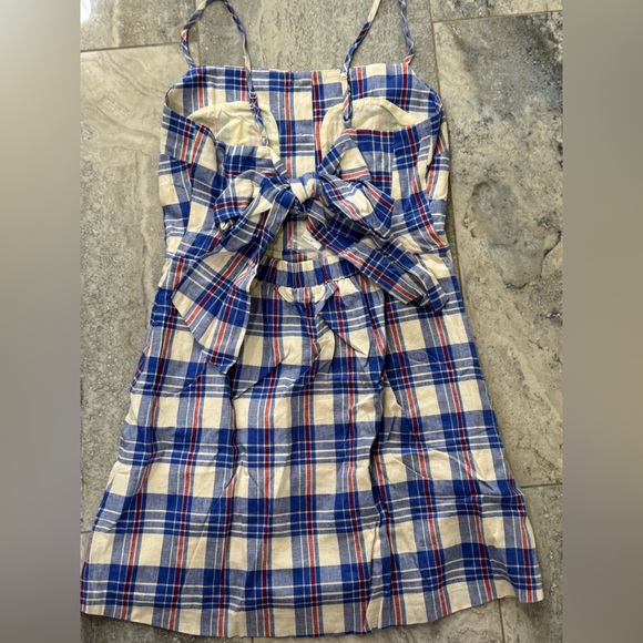 GAP Blue and Red Plaid Button-Down Dress Linen Blend - Picture 3 of 6